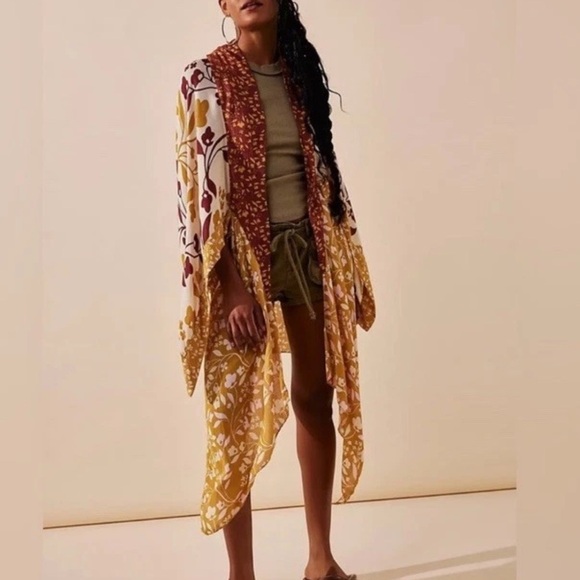 Free People Kimono Top Women One Size Open Front Duster Floral Marley Boho P - Picture 1 of 9
